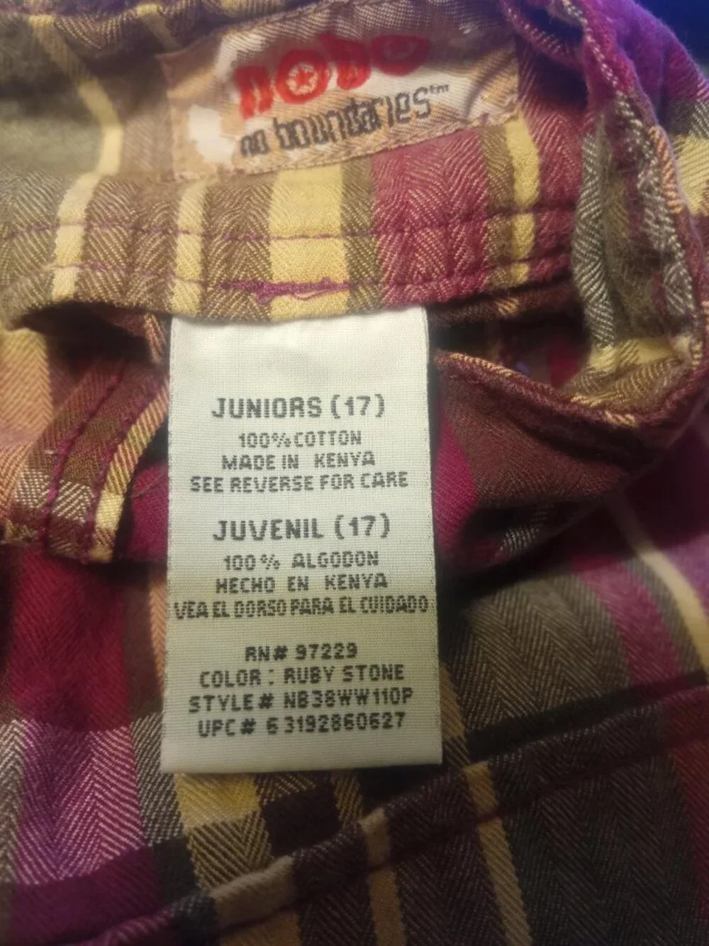 No Boundaries NOBO Bermuda Shorts Juniors Size 17 Flat Front Purple Plaid Zipper